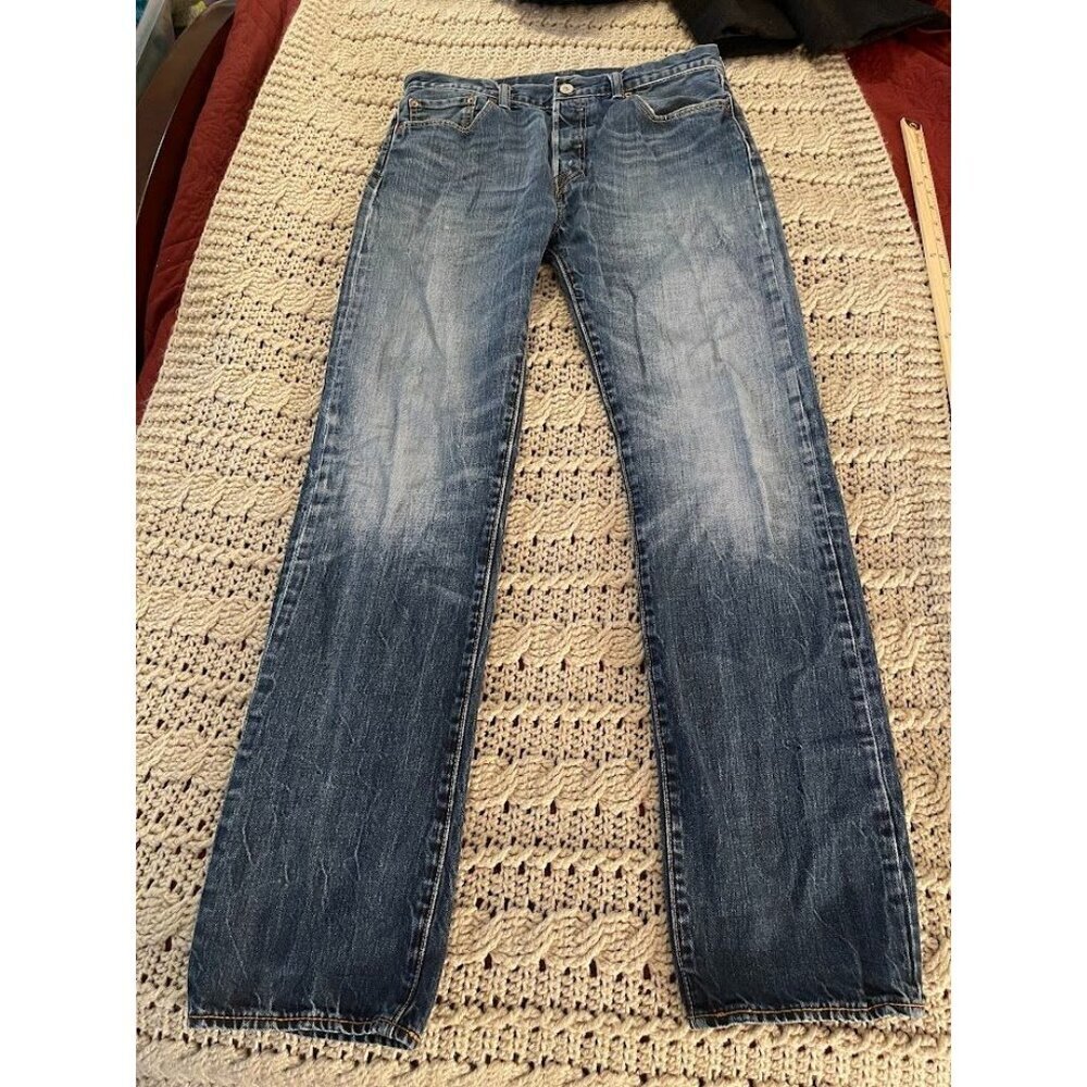Levis 501 Button Fly Jeans W32 L34 Straight Leg Denim Blue‎ Mens